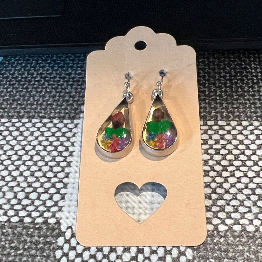 Colorful Teardrop Earrings with Floral Accents